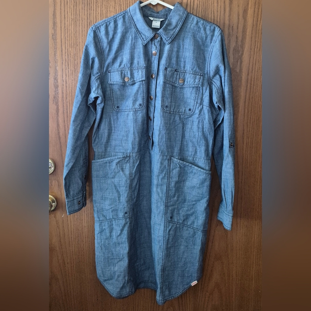 Duluth Trading Co Blue Chambray Midi Shirt Dress